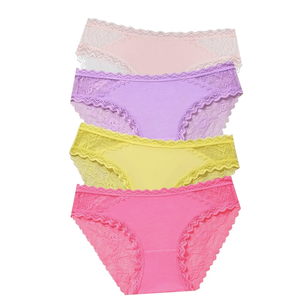 Stripe & Stare Women's Pink/Lavender Eco Lace Set Of 4 Briefs - Summer Brights