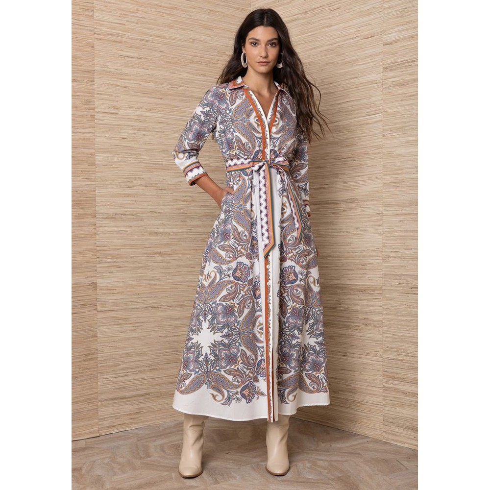 Hale Bob Women's Ivory Paisley Maxi Cotton Shirt Dress