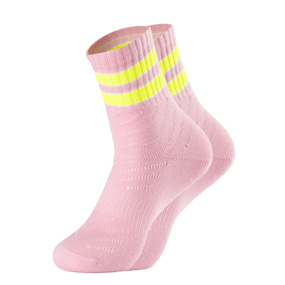 Ooley Women's Pink/Yellow Sporty Mesh Organic Cotton Socks - Neon Rose