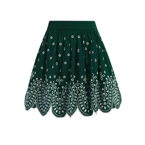 Karter Scalloped Embroidered Skirt - Bottle Green