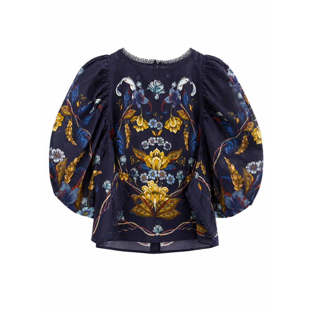 FARM RIO Golden Nature Cotton Blouse - Navy Blue