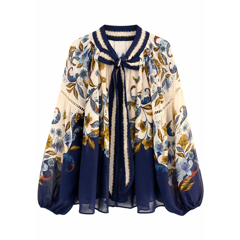 FARM RIO Golden Nature Navy Long Sleeve Blouse - Navy