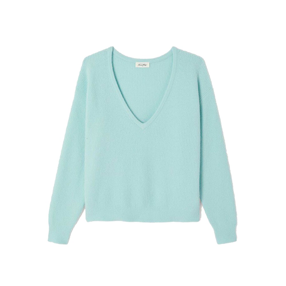 American Vintage Damsville V Neck Knit Jumper - Crystal Green