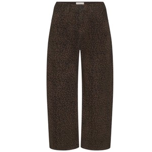 The Bow Crop Flocked Barrel Jeans - Sandcat