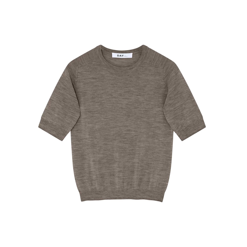Day Birger et Mikkelsen Carolina Merino Wool Round neck Knitted T-shirt - Light Brown Melange