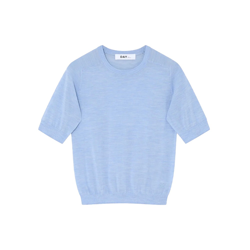 Day Birger et Mikkelsen Carolina Merino Wool Round neck Knitted T-shirt - Light Blue Melange