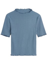 SKALL Edie Pointelle T-Neck Tee - Faded Blue
