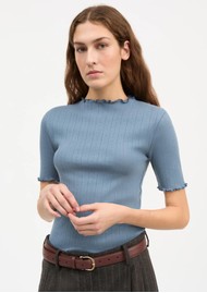 SKALL Edie Pointelle T-Neck Tee - Faded Blue
