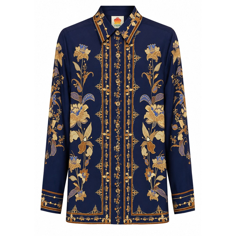 FARM RIO Liz Pajama Shirt - Navy Blue