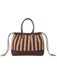 DAY ET Large Striped Knit Shoulder Bag - Coffee Bean