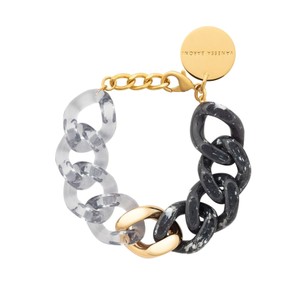 Flat Chain Bracelet - Black Marble & Clear