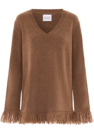 HAYLEY MENZIES Cashmere Fringe V Neck Jumper - Brown
