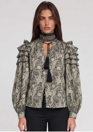 SCARLETT POPPIES Vara Paisley Blouse - Onyx/Papyrus