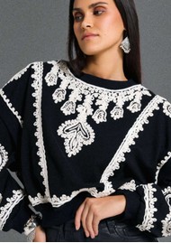 SCARLETT POPPIES Beverly Embroidered Sweater - Onyx Black