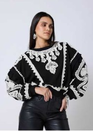 SCARLETT POPPIES Beverly Embroidered Sweater - Onyx Black
