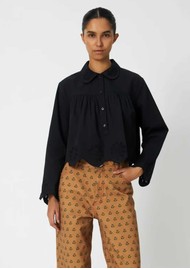 STELLA NOVA Cropped Embroidered Anglaise Blouse - Black