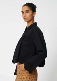 STELLA NOVA Cropped Embroidered Anglaise Blouse - Black