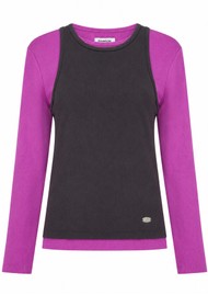 DAMSON MADDER Manon Layered Long Sleeve T-Shirt - Chocolate & Magenta