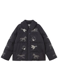 THE TINY BIG SISTER Embroidered Down Jacket - Navy