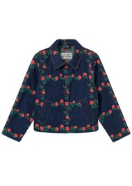 THE TINY BIG SISTER Roses Embroidered Denim Jacket - Dark Wash