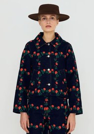 THE TINY BIG SISTER Roses Embroidered Denim Jacket - Dark Wash