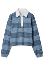 RAG & BONE Miramar Cropped Rugby Polo Top - Indigo Multi