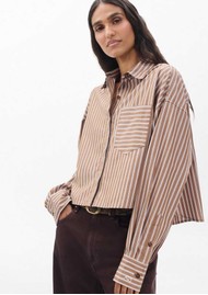 RAG & BONE Marin Cropped Striped Shirt - Tan Stripe