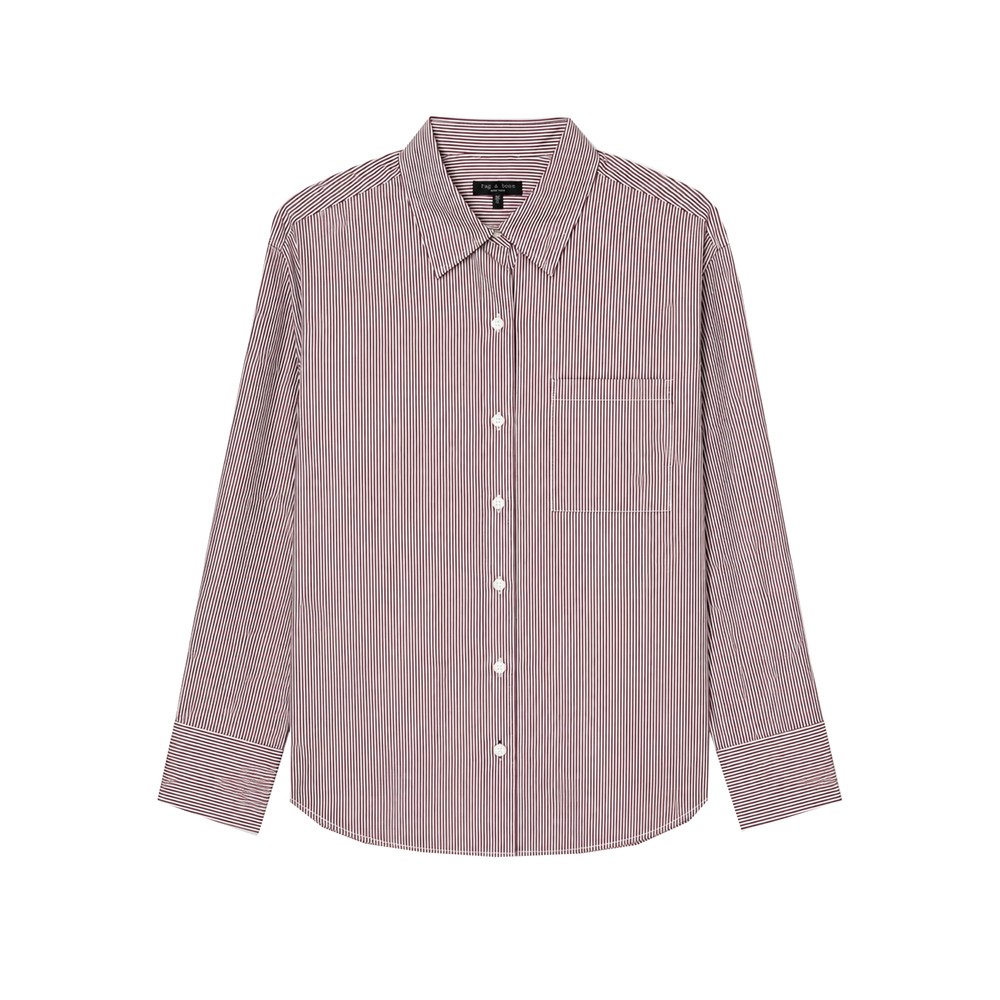 RAG & BONE Connie Stripe Shirt - Brown Red Stripe