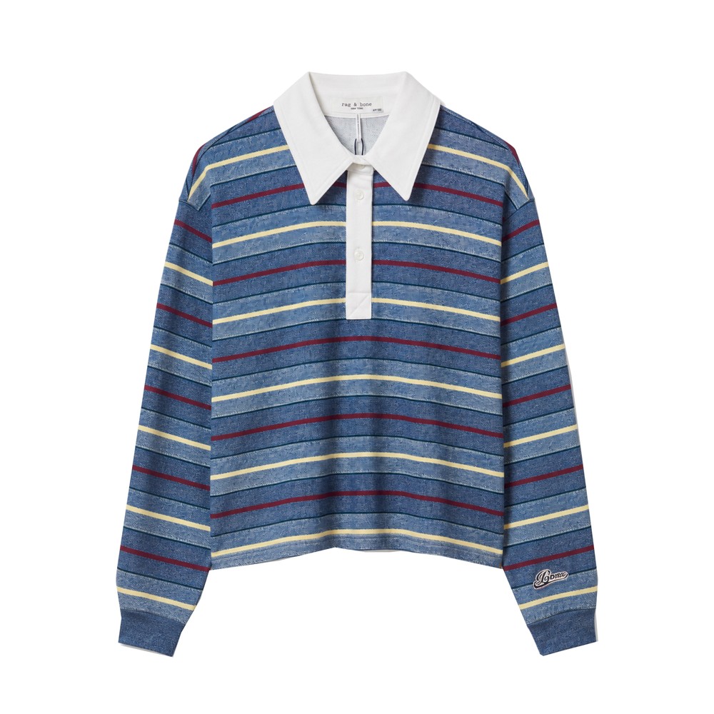RAG & BONE rbMiramar Cropped Rugby Polo Top - Indigo Multi