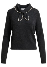 ESSENTIEL ANTWERP Kasa Pearl Embellished Bow Knitted Jumper - Steel Pulse