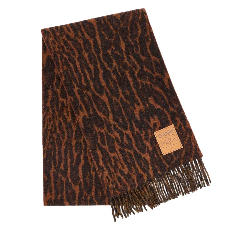 Ganni Compact Leo Wool Scarf - Rawhide