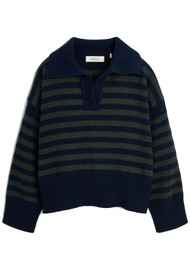SKALL Dean V-Neck Jumper - Navy/Dark Green