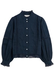 SKALL Velina Embroidered Cotton Shirt - Dark Navy