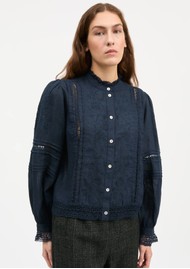 SKALL Velina Embroidered Cotton Shirt - Dark Navy