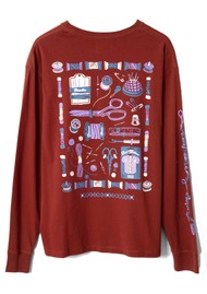 DAMSON MADDER Sewing Tin Long Sleeve Graphic Tee - Red
