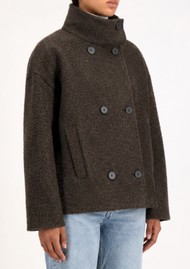 HARRIS WHARF Cropped Funnel Jacket - Dark Brown