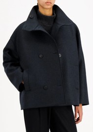 HARRIS WHARF Oversized Funnel Jacket with Quilted Lining - Dark Blue