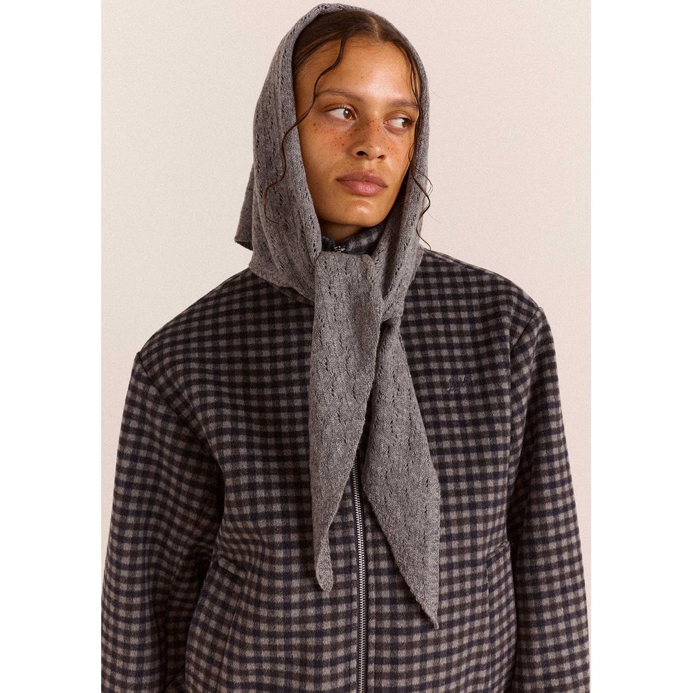 DAMSON MADDER Large Pointelle Wool Triangle Scarf - Grey