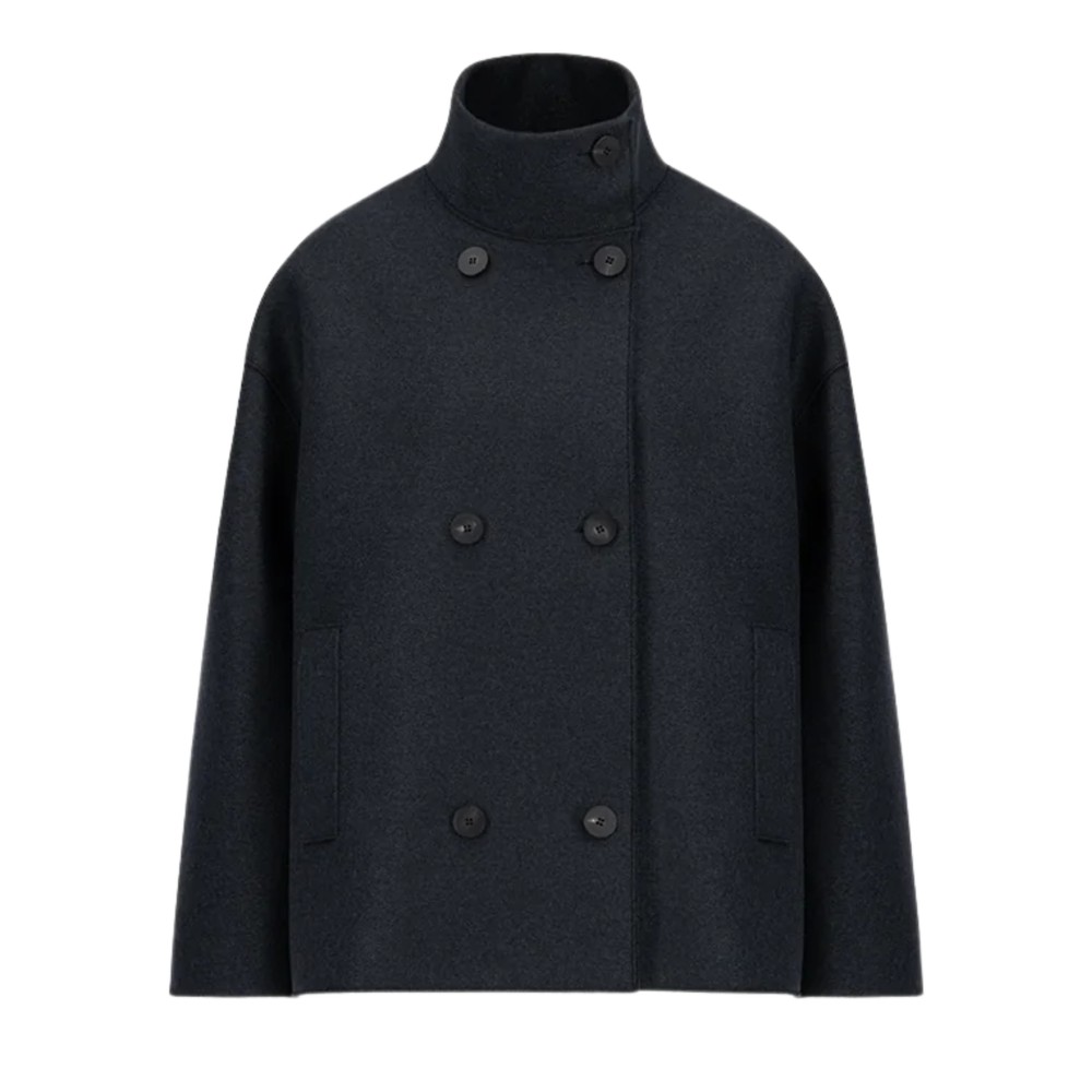 HARRIS WHARF Oversized Funnel Jacket with Quilted Lining - Dark Blue