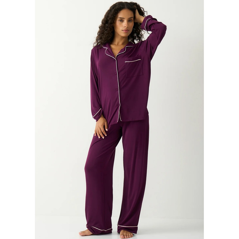 STRIPE & STARE Long PJ Set - Black Cherry