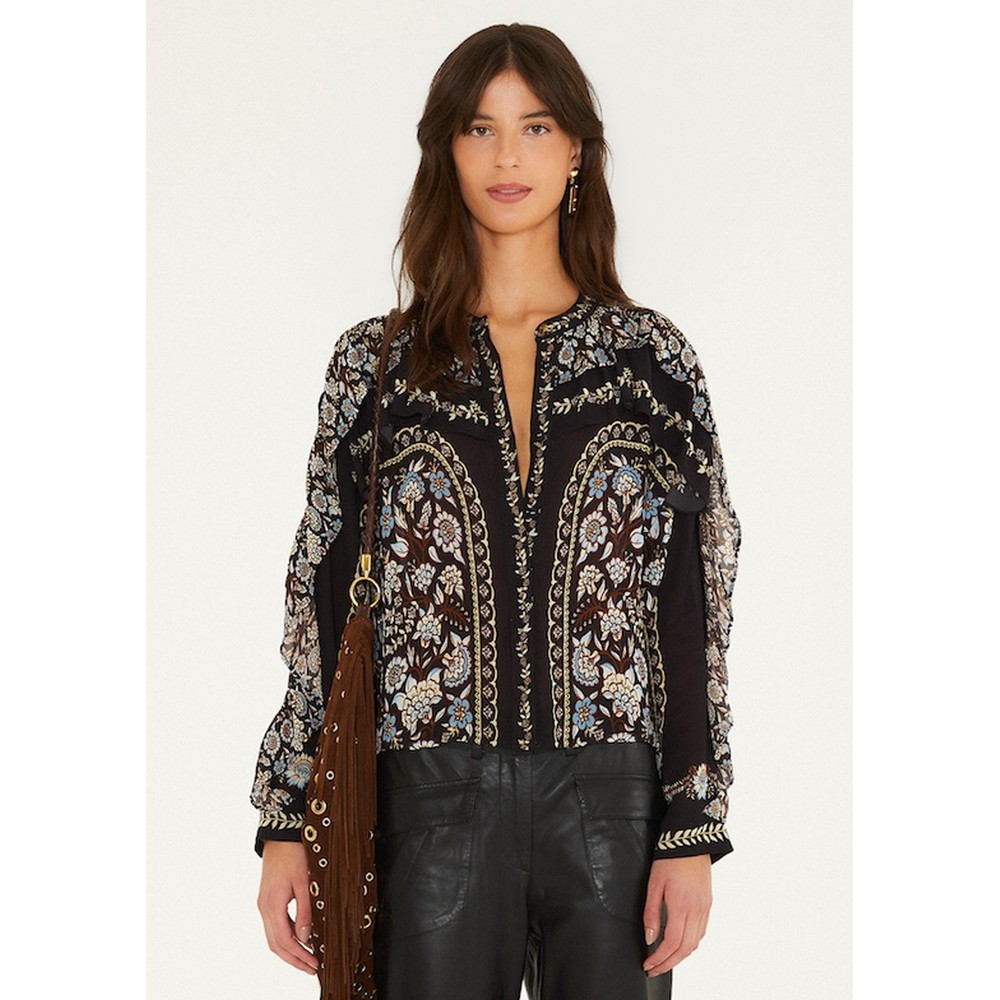 FARM RIO Daniela Long Sleeve Top - Black