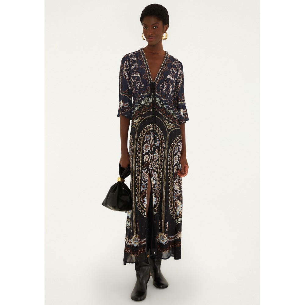 FARM RIO Daniela Short Sleeve Maxi Dress - Black