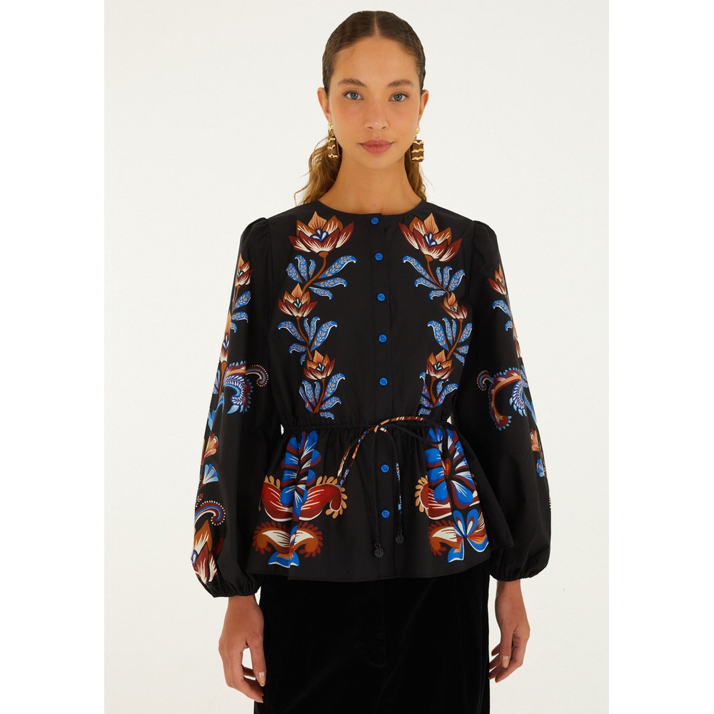 FARM RIO Energy Floral Cotton Blouse - Floral Black