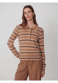 VARLEY Mayra Stripe Knit Polo - Camel