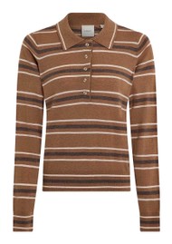 VARLEY Mayra Stripe Knit Polo - Camel