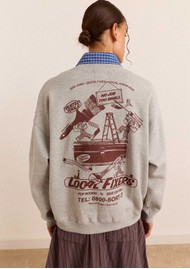DAMSON MADDER Local Fixers Organic Cotton Graphic Sweatshirt - Grey