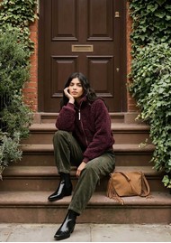 NOOKI Otis Faux Fur Bomber Jacket - Burgundy