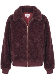 NOOKI Otis Faux Fur Bomber Jacket - Burgundy