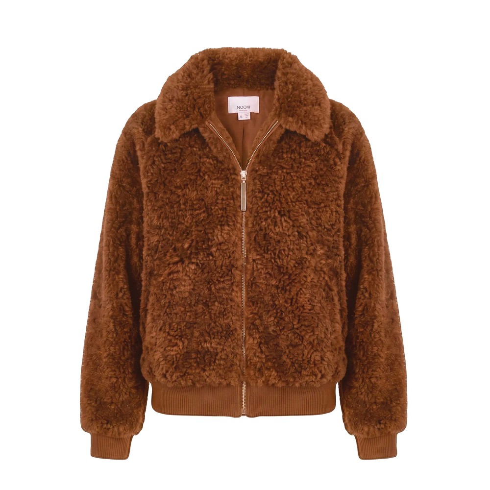 NOOKI Otis Faux Fur Bomber Jacket - Toffee
