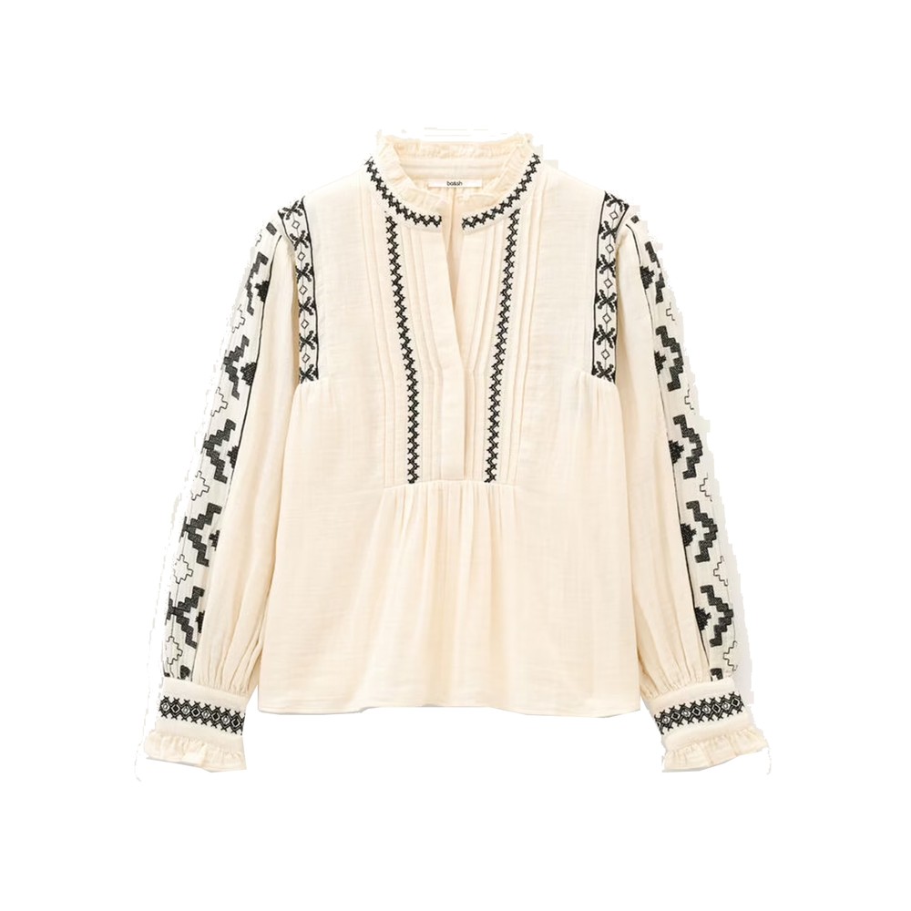 Ba&sh Pidma Embroidered  Cotton Blouse - Ecru